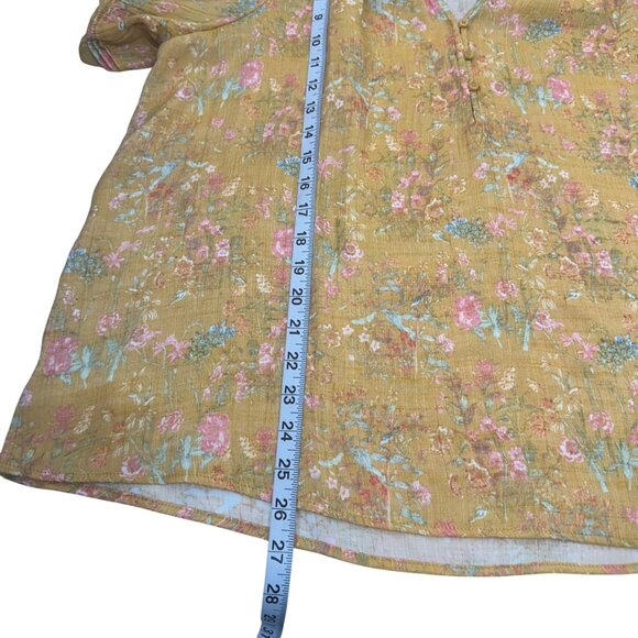 Wonderly Womens Mustard Yellow Boho Floral Blouse Size XL Short Ruffle V Neck - Picture 7 of 11